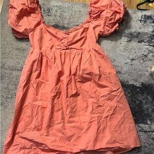 Altar’d State Coral Puff Sleeve Babydoll Dress